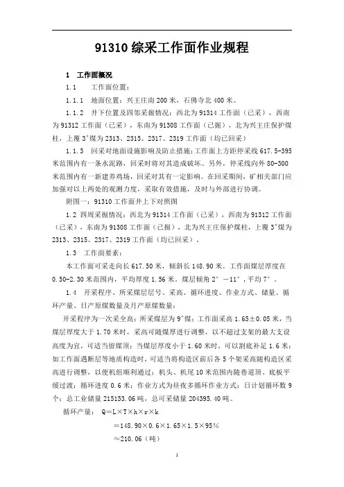 91310综采工作面作业规程最新