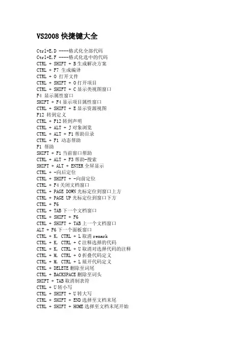 vs2008快捷键大全