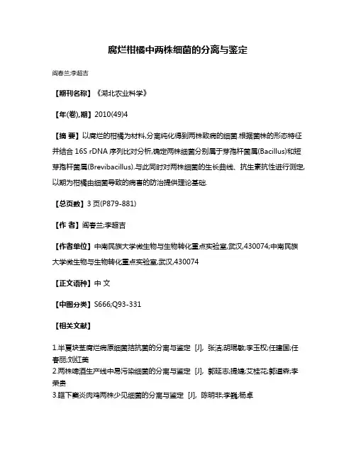 腐烂柑橘中两株细菌的分离与鉴定