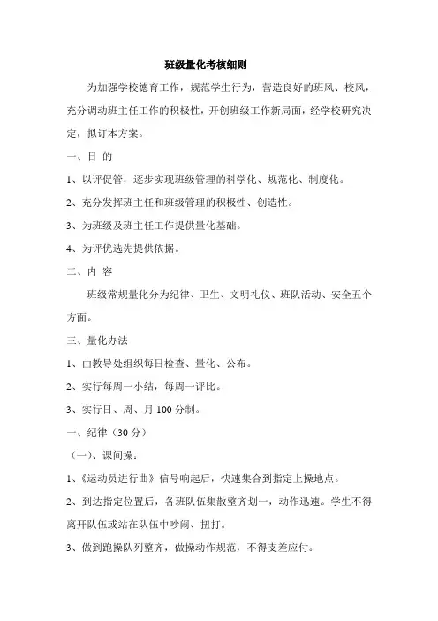 班级量化考核细则即