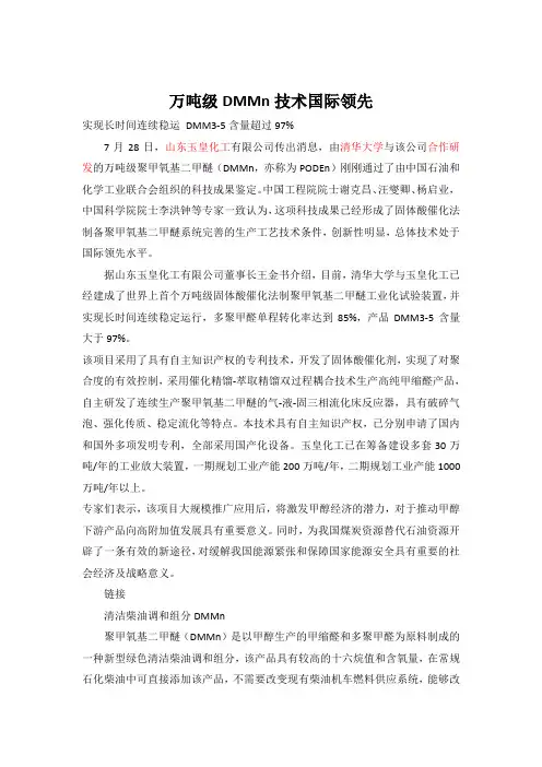 万吨级DMMn技术国际领先