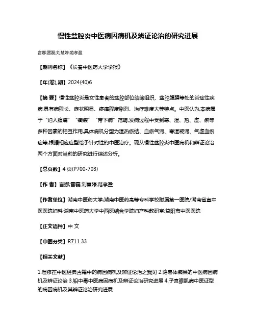 慢性盆腔炎中医病因病机及辨证论治的研究进展