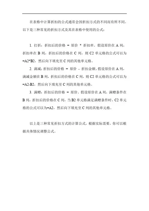 表格计算折扣的公式