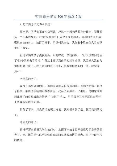 初三满分作文800字精选5篇
