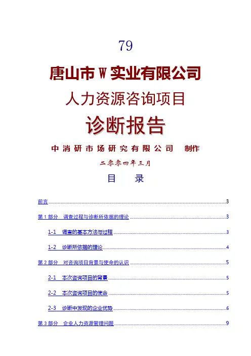 唐山市W实业公司人力资源咨询项目诊断报告 