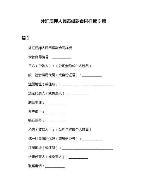 外汇质押人民币借款合同样板5篇