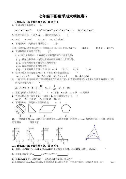 2013北师大七下数学期末试题