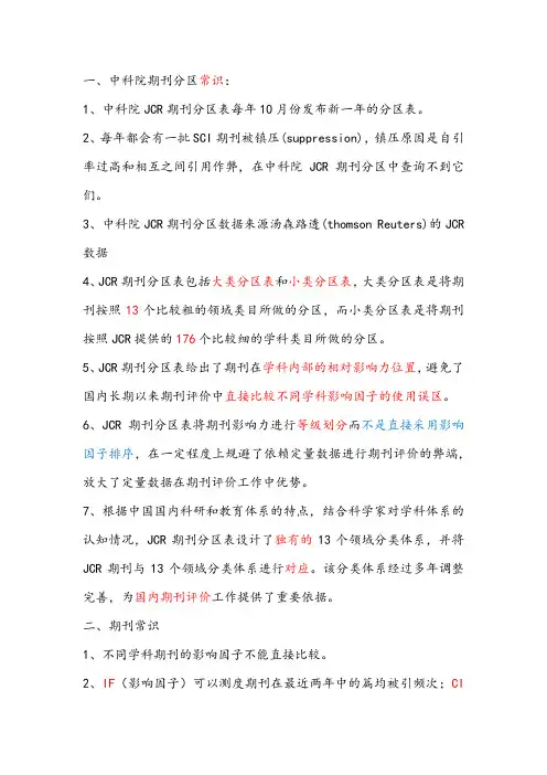 中科院JCR分区(基本简介与常识)
