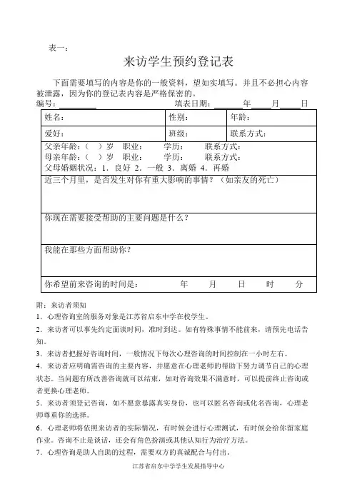 咨询师初诊接待记录表首次-江苏启东中学
