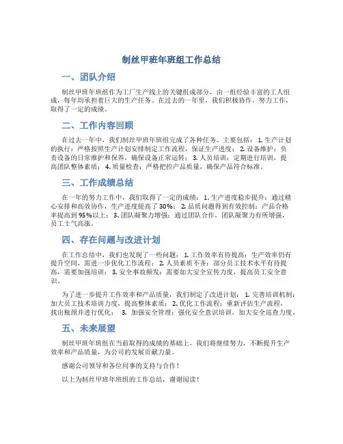 制丝甲班年班组工作总结