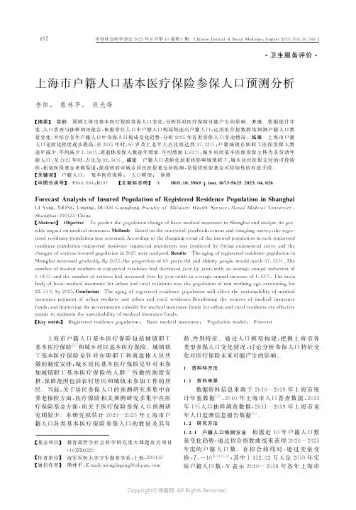 上海市户籍人口基本医疗保险参保人口预测分析