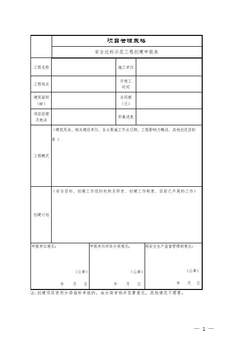 安全达标示范工程创建申报表