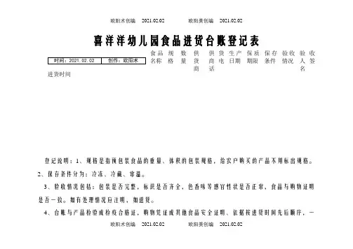 幼儿园食品进货台账表之欧阳术创编