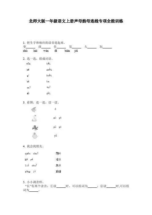 北师大版一年级语文上册声母韵母连线专项全能训练