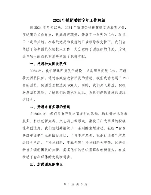 2024年镇团委的全年工作总结