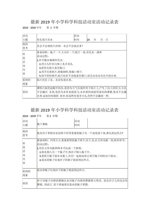 最新2019年小学科学科技活动室活动记录