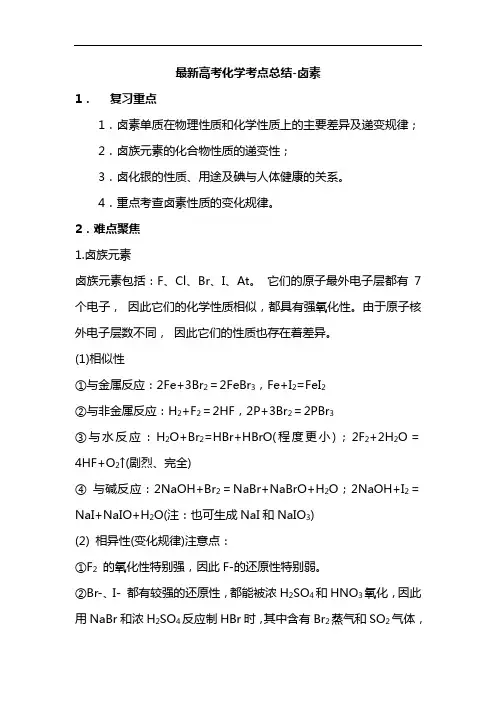 最新高考化学考点总结-卤素
