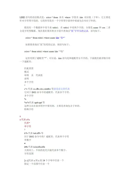 sql语句中like查询语句使用