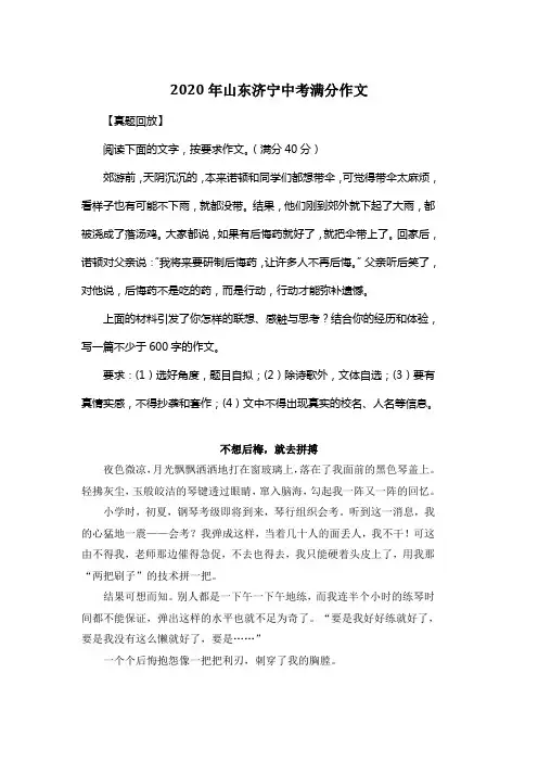 2020年山东济宁中考满分作文《不想后梅,就去拼搏》