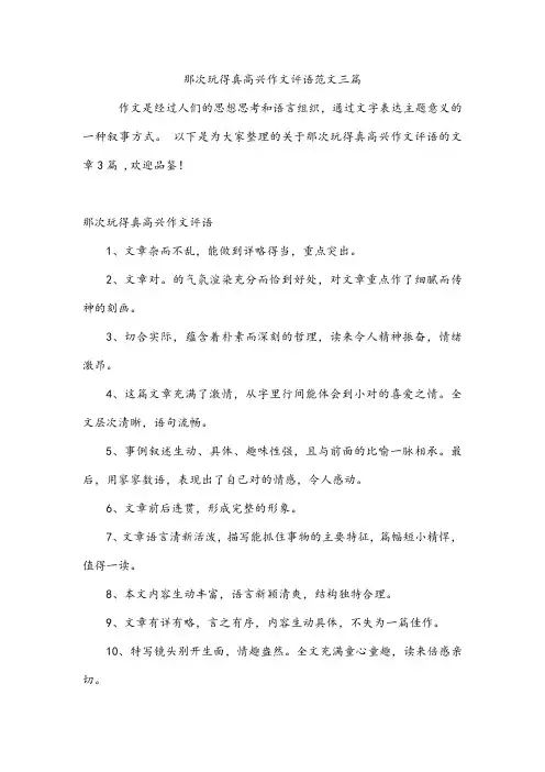 那次玩得真高兴作文评语范文三篇