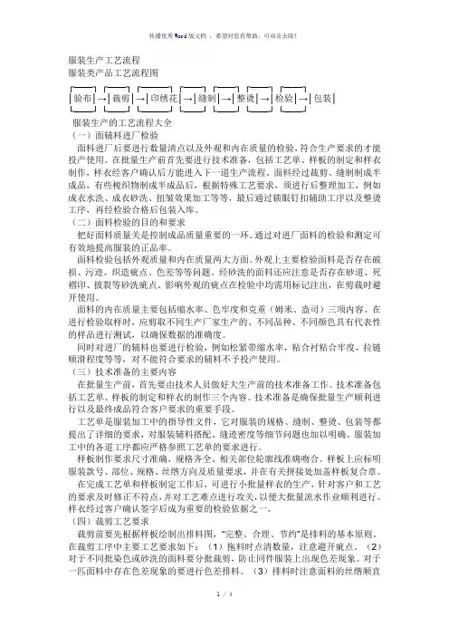 服装生产工艺流程(参考模板)