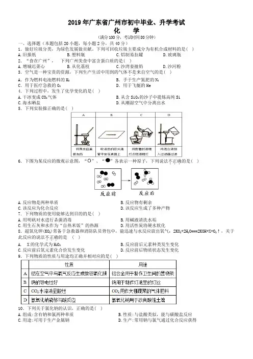 2019年广东省广州市中考化学试题(含解析)