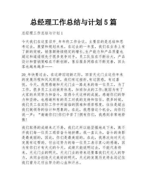 总经理工作总结与计划5篇