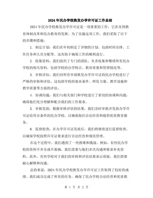 2024年民办学校换发办学许可证工作总结