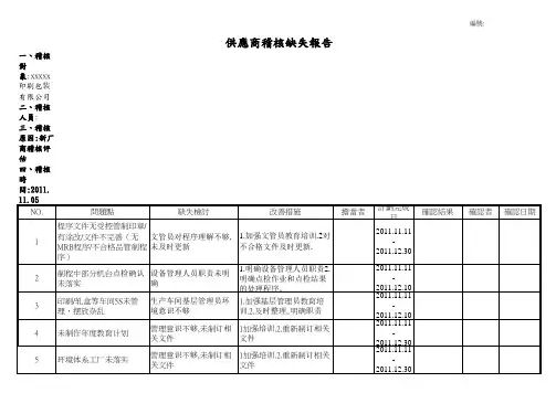 供应商稽核缺失报告