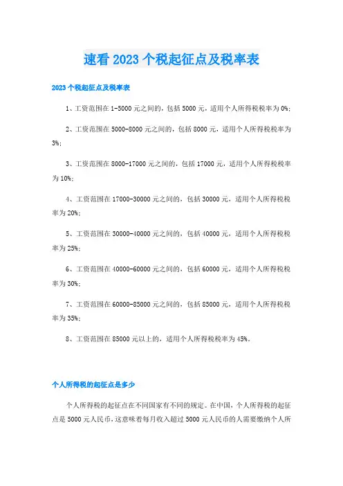 速看2023个税起征点及税率表