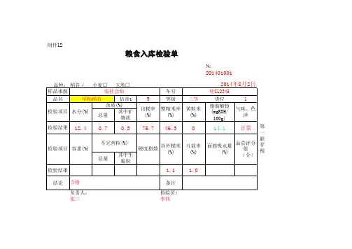粮食入库检验单