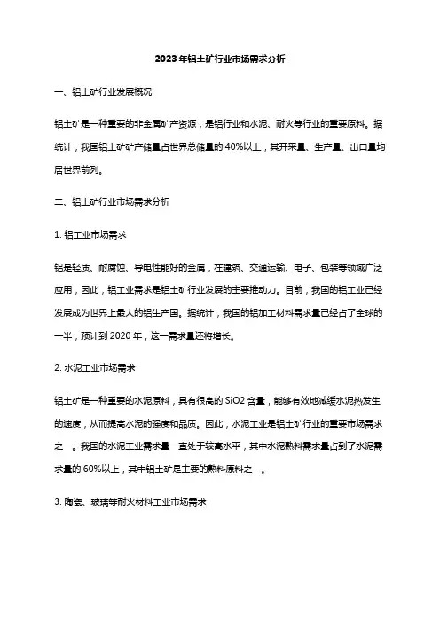 2023年铝土矿行业市场需求分析