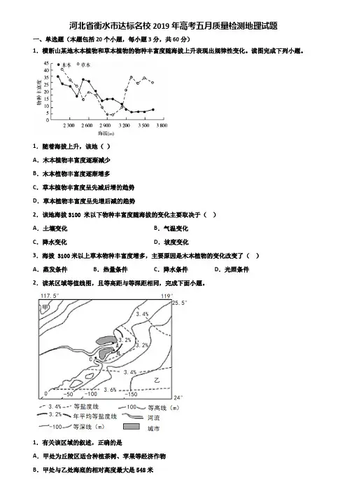 河北省衡水市达标名校2019年高考五月质量检测地理试题含解析