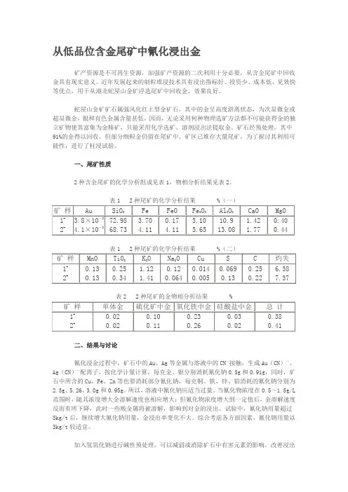 从低品位含金尾矿中氰化浸出金