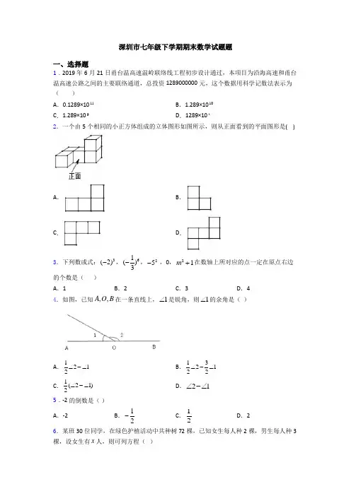 深圳市七年级下学期期末数学试题题