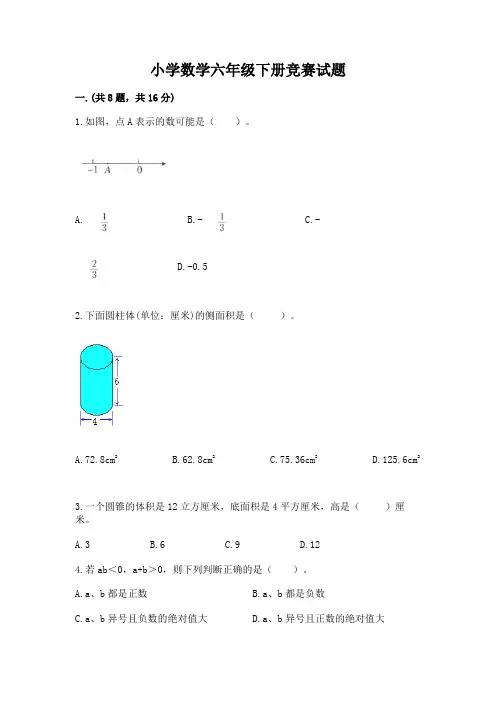 小学数学六年级下册竞赛试题及完整答案【各地真题】
