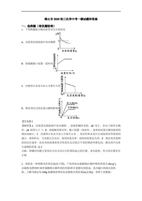 佛山市2020初三化学中考一模试题和答案