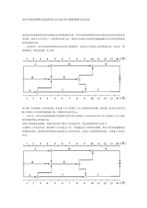 双代号时标网络计划总时差与自由时差计算的简便方法总结
