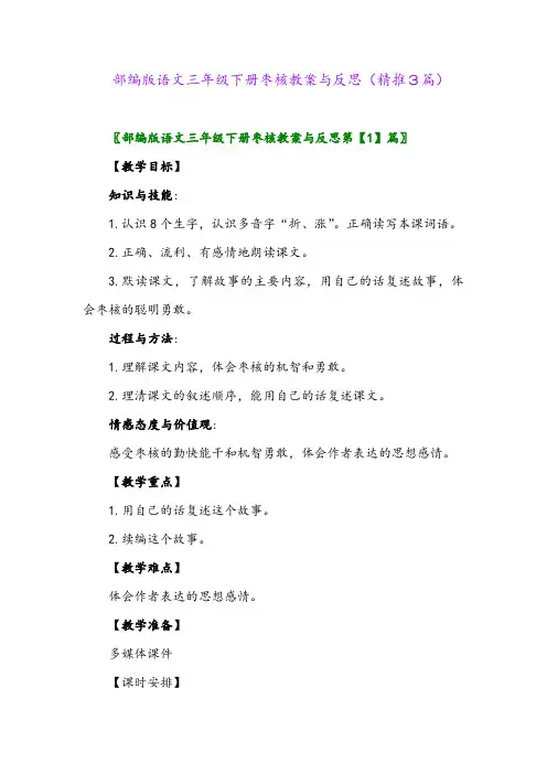 部编版语文三年级下册枣核教案与反思(精推3篇)