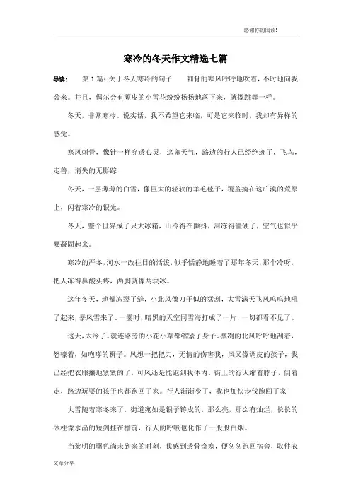 寒冷的冬天作文精选七篇