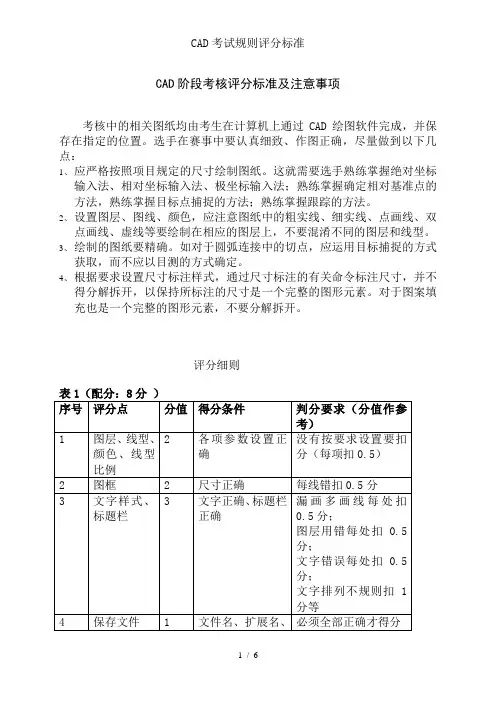 CAD考试规则评分标准