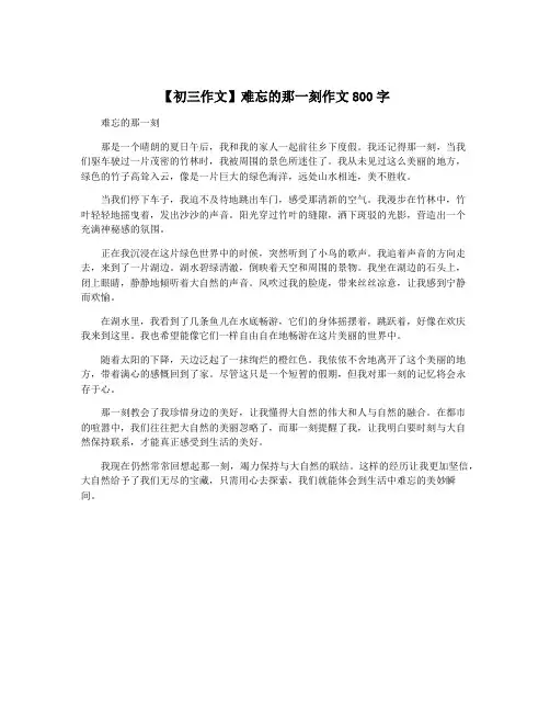 【初三作文】难忘的那一刻作文800字