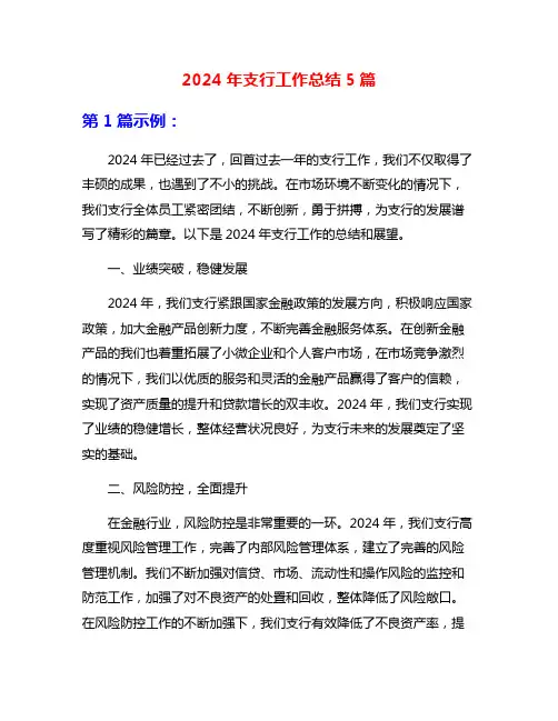 2024年支行工作总结5篇