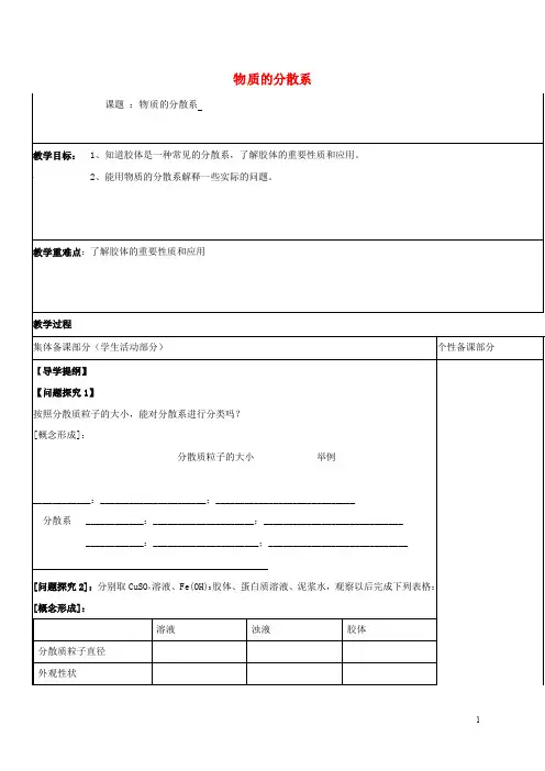 江苏省铜山县高中化学 物质的分散系教学案(无答案)苏