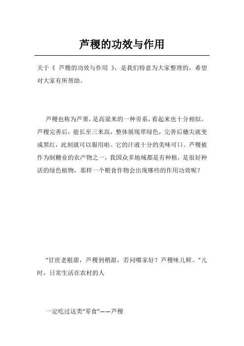 芦稷的功效与作用