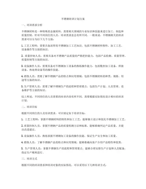不锈钢培训计划方案