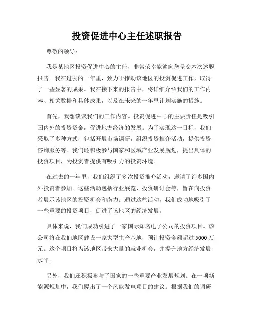 投资促进中心主任述职报告