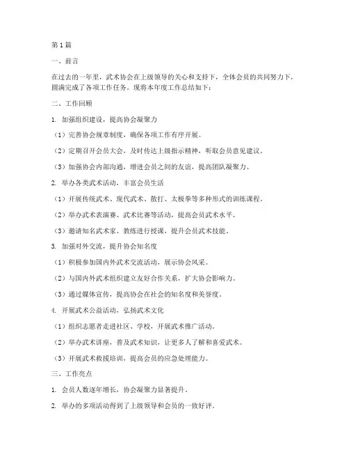 武术协会工作总结范文(3篇)
