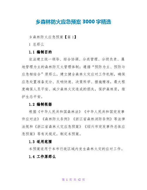 乡森林防火应急预案3000字精选