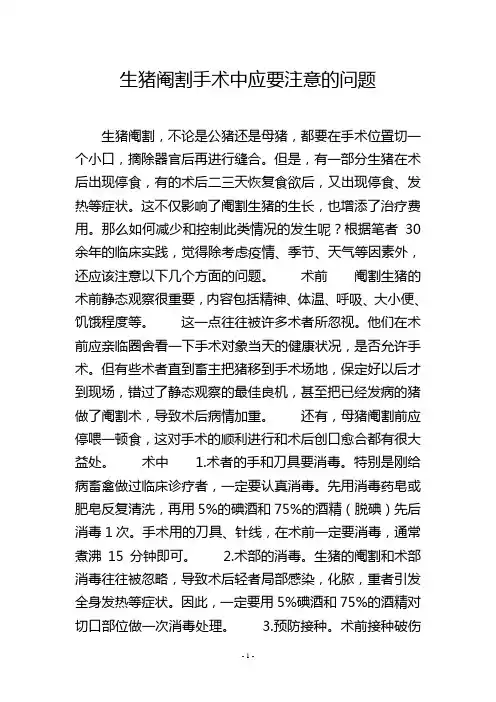 生猪阉割手术中应要注意的问题